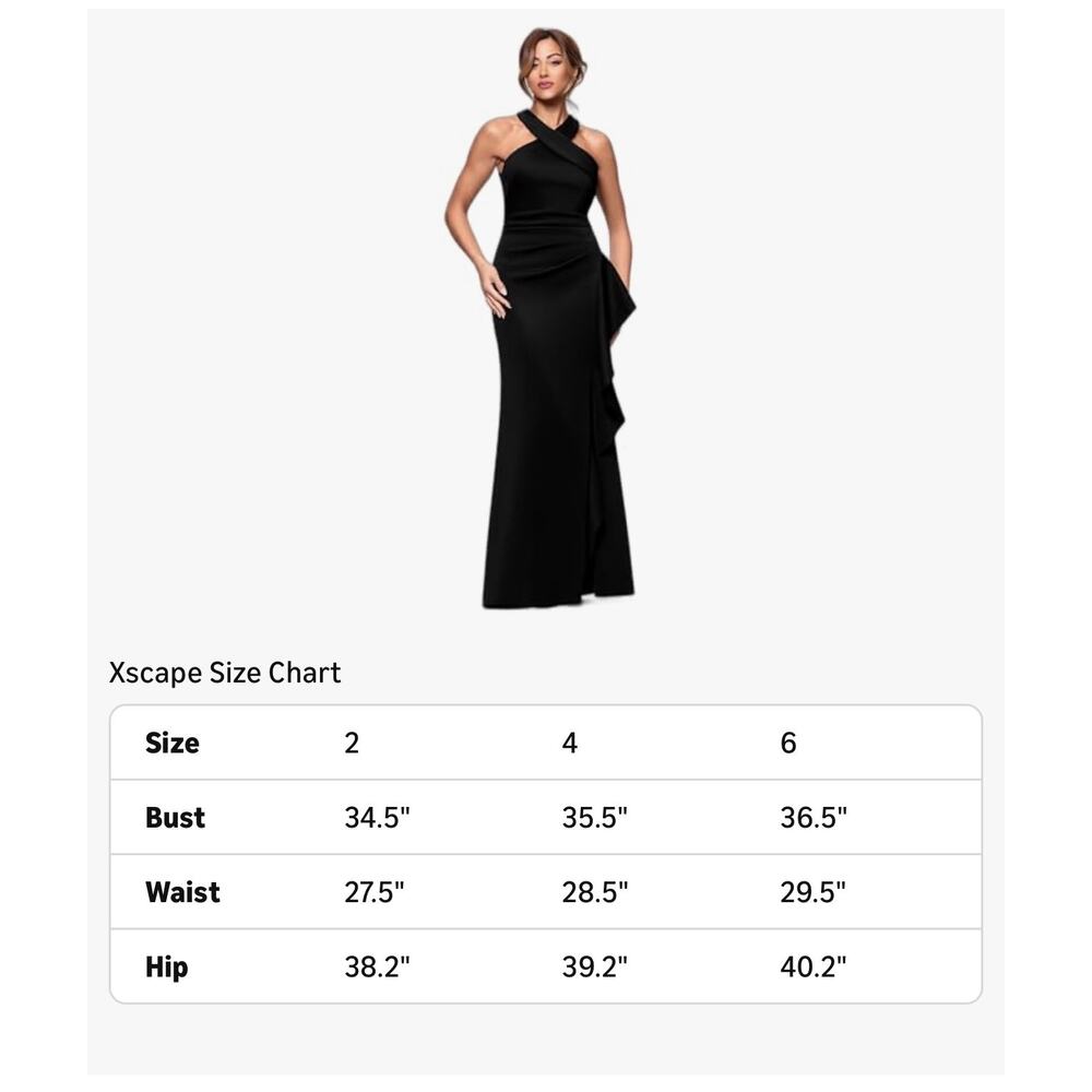 Xscape Scuba Crepe Sleeveless Leg Slit Ruffle Floor Length Dress Black Sz 4 NWT - Picture 12 of 13